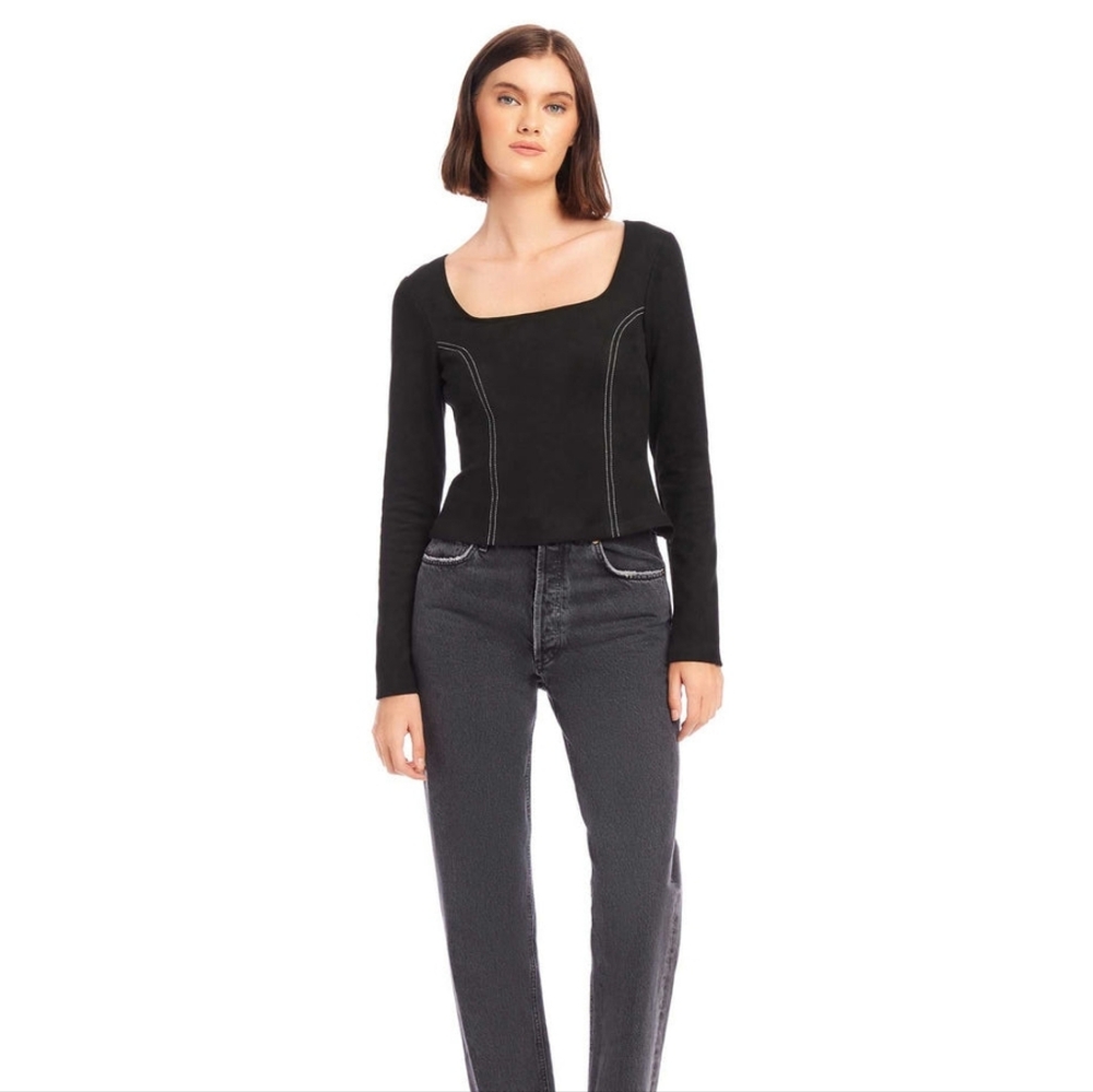 NWT FIFTEEN TWENTY CONTRAST STICH FAUX SIEDE TOP